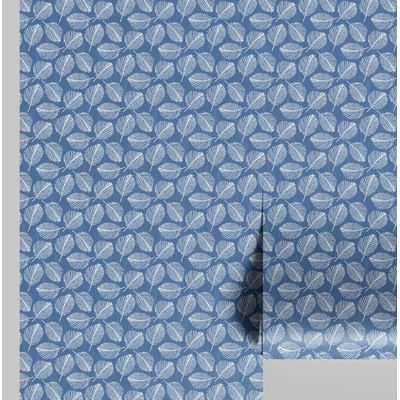 Papel de Parede Vinílico Autoadesivo com Estampa de Folhas Pequenas, Azul, Impermeável, Removível, para Quartos e Salas - S4Sassy 63,5 cm (L) × 609,6 cm (C) / Azul - Vinil Texturizado