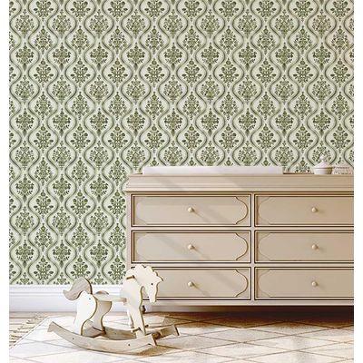 Papel de Parede Floral Real Estilo Asiático, Vinílico Autoadesivo, Adesivo Decorativo Fácil para Quarto, Sala e Ambientes - Verde - S4Sassy 63,5 cm (L) × 914,4 cm (C) / Verde - Vinil Texturizado