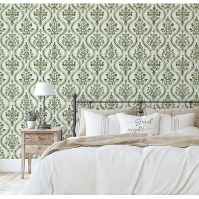 Papel de Parede Floral Real Estilo Asiático, Vinílico Autoadesivo, Adesivo Decorativo Fácil para Quarto, Sala e Ambientes - Verde - S4Sassy 63,5 cm (L) × 914,4 cm (C) / Verde - Vinil Texturizado