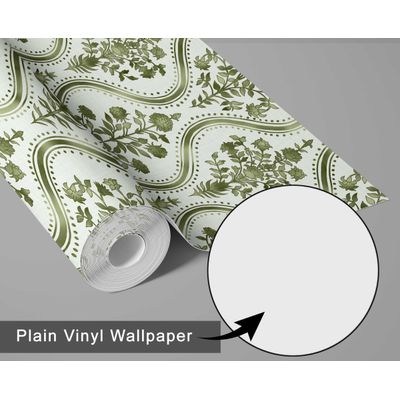 Papel de Parede Floral Real Estilo Asiático, Vinílico Autoadesivo, Adesivo Decorativo Fácil para Quarto, Sala e Ambientes - Verde - S4Sassy 63,5 cm (L) × 914,4 cm (C) / Verde - Vinil Texturizado
