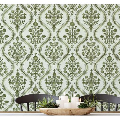 Papel de Parede Floral Real Estilo Asiático, Vinílico Autoadesivo, Adesivo Decorativo Fácil para Quarto, Sala e Ambientes - Verde - S4Sassy 63,5 cm (L) × 914,4 cm (C) / Verde - Vinil Texturizado