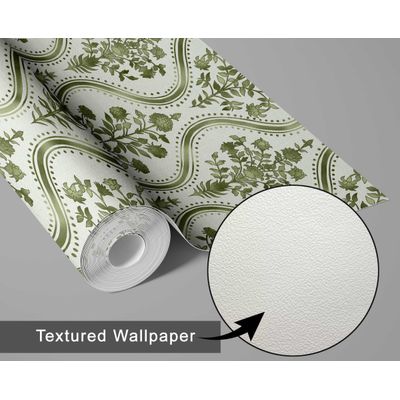 Papel de Parede Floral Real Estilo Asiático, Vinílico Autoadesivo, Adesivo Decorativo Fácil para Quarto, Sala e Ambientes - Verde - S4Sassy 63,5 cm (L) × 914,4 cm (C) / Verde - Vinil Texturizado