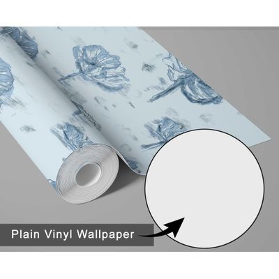 Papel de Parede Vinílico Autoadesivo Esboço Artístico de Dália - Revestimento Decorativo Azul Fácil de Aplicar para Quarto e Sala - S4Sassy 63,5 cm (L) × 152,4 cm (C) / Azul - Vinil Texturizado