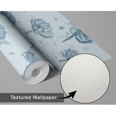 Papel de Parede Vinílico Autoadesivo Esboço Artístico de Dália - Revestimento Decorativo Azul Fácil de Aplicar para Quarto e Sala - S4Sassy 63,5 cm (L) × 152,4 cm (C) / Azul - Vinil Texturizado