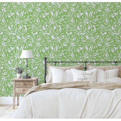 Papel de Parede Vinílico Autoadesivo Estampa Moderna de Folhas Tropicais Verde, Fácil Aplicação para Quarto, Armários e Ambientes - S4Sassy 63,5 cm (L) × 152,4 cm (C) / Verde - Vinil Liso