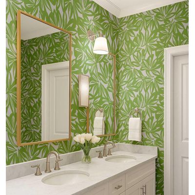 Papel de Parede Vinílico Autoadesivo Estampa Moderna de Folhas Tropicais Verde, Fácil Aplicação para Quarto, Armários e Ambientes - S4Sassy 63,5 cm (L) × 152,4 cm (C) / Verde - Vinil Liso