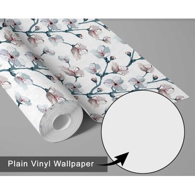 Revestimento Autoadesivo Estampa Blossom Bloom, Mural Estilo Asiático para Banheiro, Lavanderia e Closet, Vinil Branco - S4Sassy 63,5 cm (L) × 914,4 cm (C) / Branco - Vinil Liso