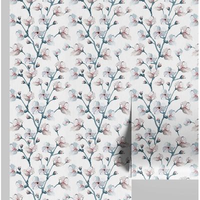 Revestimento Autoadesivo Estampa Blossom Bloom, Mural Estilo Asiático para Banheiro, Lavanderia e Closet, Vinil Branco - S4Sassy 63,5 cm (L) × 914,4 cm (C) / Branco - Vinil Liso