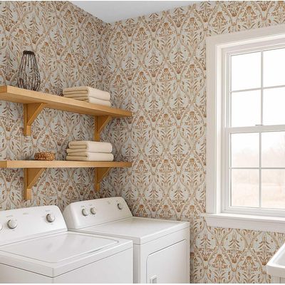 Papel de Parede Floral em Arco Marrom, Vinil Autoadesivo, DIY Fácil Para Quarto Estilo Farmhouse, Sala, Armários e Ambientes - S4Sassy 63,5 cm (L) × 914,4 cm (C) / Marrom - Vinil Liso