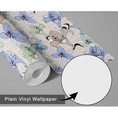 Papel Adesivo de Parede Estampa Lírios Botânicos Vinílico Impermeável Removível Mix Pastel para Inquilinos Quarto e Sala de Jantar - S4sassy 63,5 cm (L) × 152,4 cm (C) / Azul - Vinil Texturizado