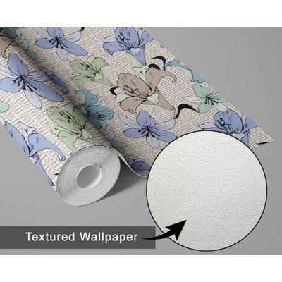 Papel Adesivo de Parede Estampa Lírios Botânicos Vinílico Impermeável Removível Mix Pastel para Inquilinos Quarto e Sala de Jantar - S4sassy 63,5 cm (L) × 152,4 cm (C) / Azul - Vinil Texturizado