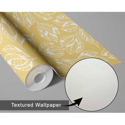 Revestimento de Parede Vinílico Autoadesivo Removível e Impermeável, Estampa de Folhas Amarelas para Paredes, Armários e Cômoda - S4sassy 63,5 cm (L) × 914,4 cm (C) / Amarelo - Vinil Texturizado