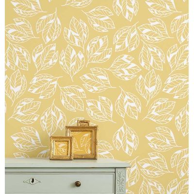 Revestimento de Parede Vinílico Autoadesivo Removível e Impermeável, Estampa de Folhas Amarelas para Paredes, Armários e Cômoda - S4sassy 63,5 cm (L) × 914,4 cm (C) / Amarelo - Vinil Texturizado