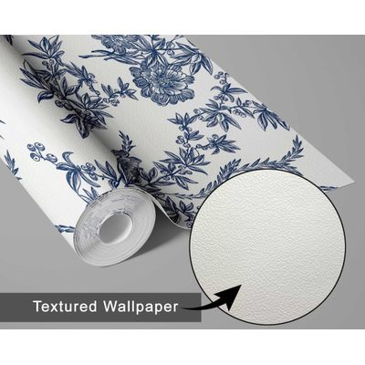 Papel de Parede Vinílico Removível À Prova d'Água, Contact Videira Vintage Azul, Rolo Autoadesivo para Paredes e Móveis - S4Sassy 63,5 cm (L) × 914,4 cm (C) / Azul - Vinil Texturizado
