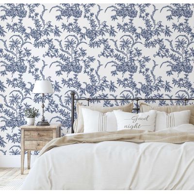 Papel de Parede Vinílico Removível À Prova d'Água, Contact Videira Vintage Azul, Rolo Autoadesivo para Paredes e Móveis - S4Sassy 63,5 cm (L) × 914,4 cm (C) / Azul - Vinil Texturizado