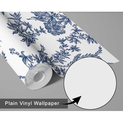 Papel de Parede Vinílico Removível À Prova d'Água, Contact Videira Vintage Azul, Rolo Autoadesivo para Paredes e Móveis - S4Sassy 63,5 cm (L) × 914,4 cm (C) / Azul - Vinil Texturizado