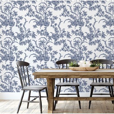 Papel de Parede Vinílico Removível À Prova d'Água, Contact Videira Vintage Azul, Rolo Autoadesivo para Paredes e Móveis - S4Sassy 63,5 cm (L) × 914,4 cm (C) / Azul - Vinil Texturizado