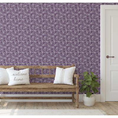 Papel de Parede Estampa Folha de Videira - Estilo Asiático, Autoadesivo, Envoltório Decorativo, DIY Fácil para Quarto e Sala - S4Sassy 63,5 cm (L) × 304,8 cm (C) / Roxo - Vinil Texturizado