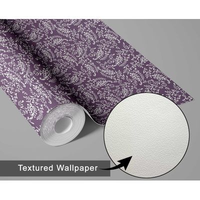 Papel de Parede Estampa Folha de Videira - Estilo Asiático, Autoadesivo, Envoltório Decorativo, DIY Fácil para Quarto e Sala - S4Sassy 63,5 cm (L) × 304,8 cm (C) / Roxo - Vinil Texturizado