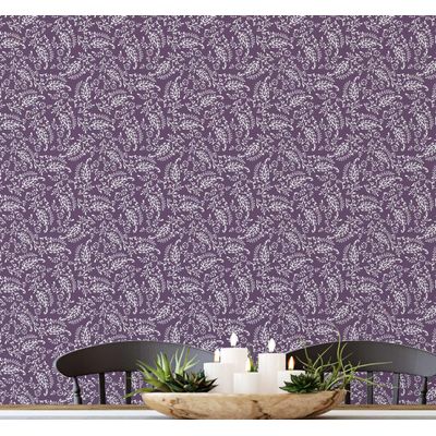Papel de Parede Estampa Folha de Videira - Estilo Asiático, Autoadesivo, Envoltório Decorativo, DIY Fácil para Quarto e Sala - S4Sassy 63,5 cm (L) × 304,8 cm (C) / Roxo - Vinil Texturizado
