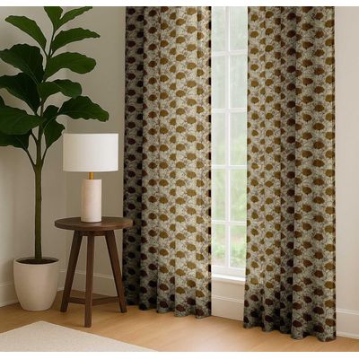 Cortinas Extra Longas de Algodão para Tetos Altos/Portas Francesas, Filtrantes, Passador/Abas Traseiras, Jogo 2 Painéis, Floral - Vargottam 132,08 Cm (L) × 160,02 Cm (C) / Verde