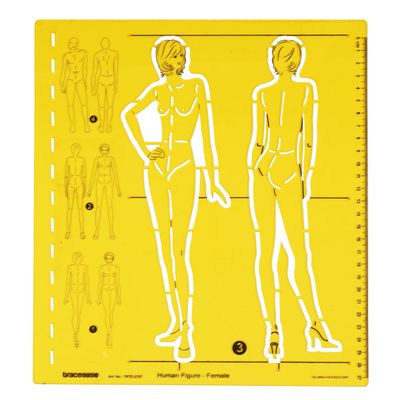 Conjunto Traceease de Moldes para Figura de Moda — Estênceis Femininos (Frontal e Posterior) para Esboços de Roupas e Proporções - S4Sassy Amarelo