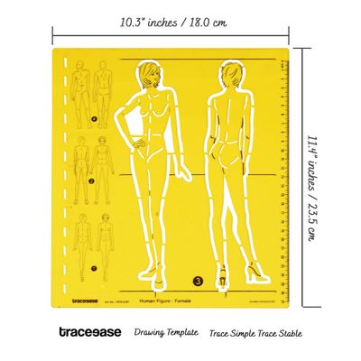 Conjunto Traceease de Moldes para Figura de Moda — Estênceis Femininos (Frontal e Posterior) para Esboços de Roupas e Proporções - S4Sassy Amarelo