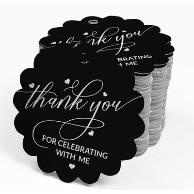 Tags de Papel "Thank You For Celebrating With Me" para Lembrancinha de Aniversário, Tags Pendentes com Foil - Inkdotpot 100 Etiquetas Metalizadas / Preto - Prata