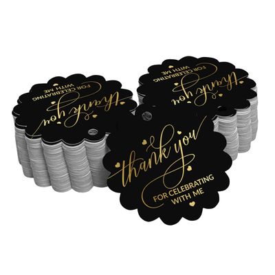 Tags de Papel "Thank You For Celebrating With Me" para Lembrancinha de Aniversário, Tags Pendentes com Foil - Inkdotpot 100 Etiquetas Metalizadas / Preto - Prata
