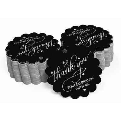 Tags de Papel "Thank You For Celebrating With Me" para Lembrancinha de Aniversário, Tags Pendentes com Foil - Inkdotpot 100 Etiquetas Metalizadas / Preto - Prata