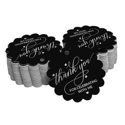 Tags de Papel "Thank You For Celebrating With Me" para Lembrancinha de Aniversário, Tags Pendentes com Foil - Inkdotpot 100 Etiquetas Metalizadas / Preto - Prata
