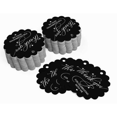 Tags de Papel "Thank You For Celebrating With Me" para Lembrancinha de Aniversário, Tags Pendentes com Foil - Inkdotpot 100 Etiquetas Metalizadas / Preto - Prata