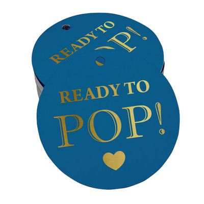 Etiquetas de Papel para Lembrancinha de Chá de Bebê Pronto para Estourar com Acabamento Metalizado para Pendurar - Inkdotpot 50 Etiquetas Metalizadas / Azul - Ouro Rosé