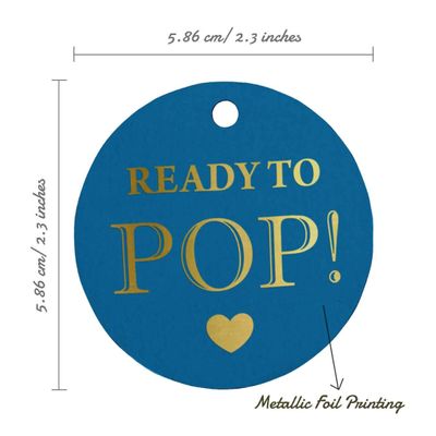 Etiquetas de Papel para Lembrancinha de Chá de Bebê Pronto para Estourar com Acabamento Metalizado para Pendurar - Inkdotpot 50 Etiquetas Metalizadas / Azul - Ouro Rosé