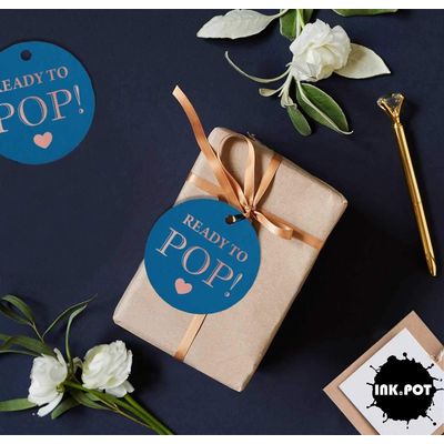 Etiquetas de Papel para Lembrancinha de Chá de Bebê Pronto para Estourar com Acabamento Metalizado para Pendurar - Inkdotpot 50 Etiquetas Metalizadas / Azul - Ouro Rosé