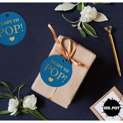 Etiquetas de Papel para Lembrancinha de Chá de Bebê Pronto para Estourar com Acabamento Metalizado para Pendurar - Inkdotpot 50 Etiquetas Metalizadas / Azul - Ouro Rosé