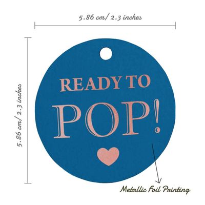 Etiquetas de Papel para Lembrancinha de Chá de Bebê Pronto para Estourar com Acabamento Metalizado para Pendurar - Inkdotpot 50 Etiquetas Metalizadas / Azul - Ouro Rosé
