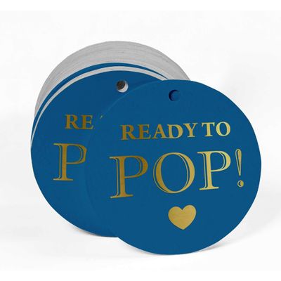 Etiquetas de Papel para Lembrancinha de Chá de Bebê Pronto para Estourar com Acabamento Metalizado para Pendurar - Inkdotpot 50 Etiquetas Metalizadas / Azul - Ouro Rosé