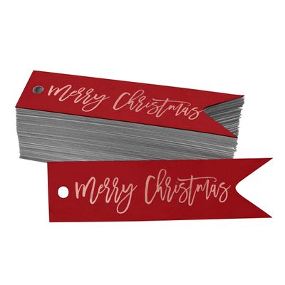 Etiqueta para Pendurar em Garrafa Feliz Natal com Foil para Lembrancinha - Inkdotpot 100 Etiquetas Metalizadas / Vermelho - Ouro Rosé
