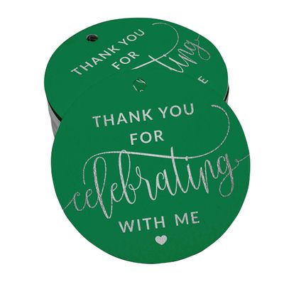 Etiquetas de Papel Metalizado 'Obrigado por Celebrar Comigo' para Lembrancinhas de Aniversário - Inkdotpot 100 Etiquetas Metalizadas / Verde - Prata