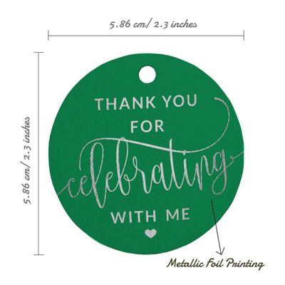 Etiquetas de Papel Metalizado 'Obrigado por Celebrar Comigo' para Lembrancinhas de Aniversário - Inkdotpot 100 Etiquetas Metalizadas / Verde - Prata