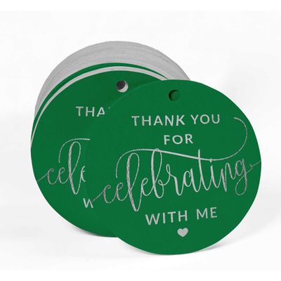 Etiquetas de Papel Metalizado 'Obrigado por Celebrar Comigo' para Lembrancinhas de Aniversário - Inkdotpot 100 Etiquetas Metalizadas / Verde - Prata