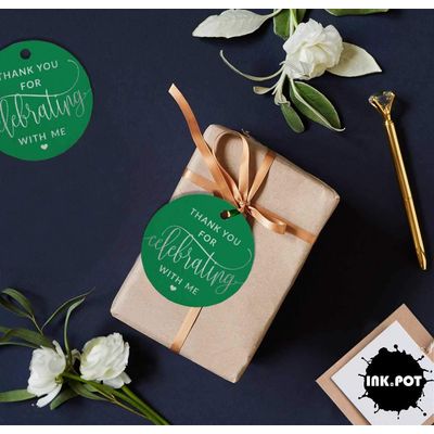 Etiquetas de Papel Metalizado 'Obrigado por Celebrar Comigo' para Lembrancinhas de Aniversário - Inkdotpot 100 Etiquetas Metalizadas / Verde - Prata