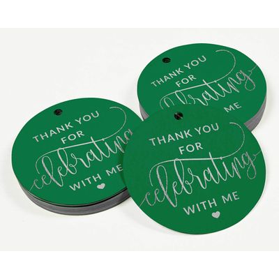 Etiquetas de Papel Metalizado 'Obrigado por Celebrar Comigo' para Lembrancinhas de Aniversário - Inkdotpot 100 Etiquetas Metalizadas / Verde - Prata