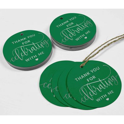 Etiquetas de Papel Metalizado 'Obrigado por Celebrar Comigo' para Lembrancinhas de Aniversário - Inkdotpot 100 Etiquetas Metalizadas / Verde - Prata