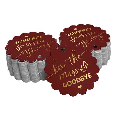 Etiquetas de Papel Metalizado 'Kiss The Miss Goodbye' para Lembrancinhas de Despedida de Solteira - Inkdotpot 100 Etiquetas Metalizadas / Vermelho - Ouro Rosé