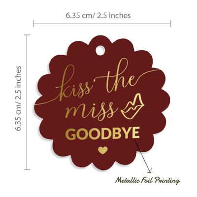 Etiquetas de Papel Metalizado 'Kiss The Miss Goodbye' para Lembrancinhas de Despedida de Solteira - Inkdotpot 100 Etiquetas Metalizadas / Vermelho - Ouro Rosé