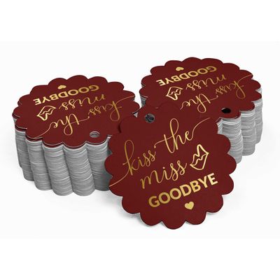 Etiquetas de Papel Metalizado 'Kiss The Miss Goodbye' para Lembrancinhas de Despedida de Solteira - Inkdotpot 100 Etiquetas Metalizadas / Vermelho - Ouro Rosé