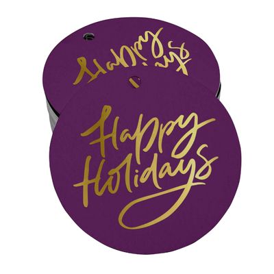 Etiquetas Pendentes para Garrafas 'Happy Holiday' com Acabamento Metalizado para Lembrancinha - Inkdotpot 100 Etiquetas Metalizadas / Roxo - Prata