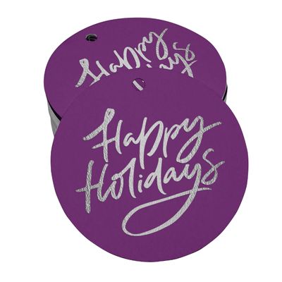 Etiquetas Pendentes para Garrafas 'Happy Holiday' com Acabamento Metalizado para Lembrancinha - Inkdotpot 100 Etiquetas Metalizadas / Roxo - Prata